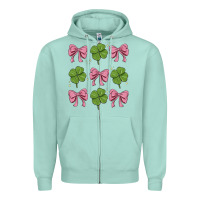 Seafoam coquette bow clover st. patrick's day Zipper Hoodie - MaliasSmallBusiness