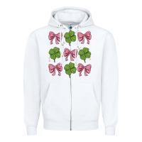 White coquette bow clover st. patrick's day Zipper Hoodie - MaliasSmallBusiness