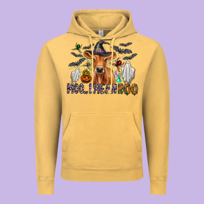 Moo I Mean Boo Vintage Hoodie Designed By Cowhidedigitalart