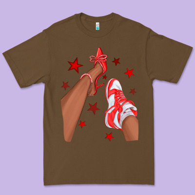 Bright Red Afro Girl Sneakers And Heels Premium Tee Designed By Texasbilliewilder