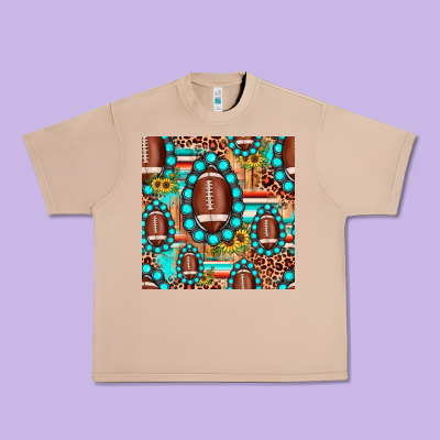 Football Leopard Turquoise Gemstone Sunflower Seamless Pattern Urban Heavy Tee Designed By Jahusdesignshop
