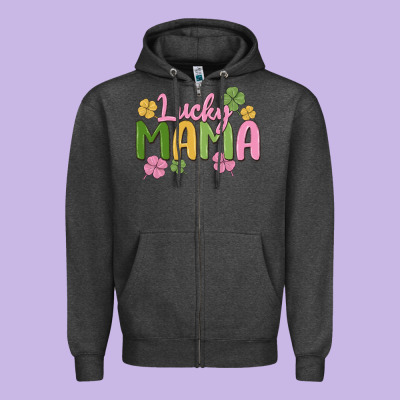 Lucky Mama Zipper Hoodie Designed By Maliassmallbusiness