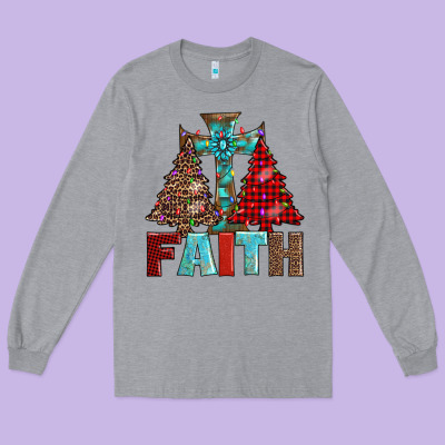 Cross And Christmas Trees Long Sleeve Tee Designed By Adodesignshop