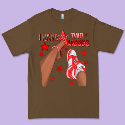 Bright Red I Have Two Moods Afro Girl Sneakers Premium Tee Designed By Texasbilliewilder