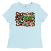 Baby Blue merry christmas western boots Ladies Tee - AdoDesignShop