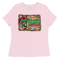 Bubblegum Pink merry christmas western boots Ladies Tee - AdoDesignShop