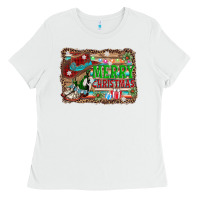 White merry christmas western boots Ladies Tee - AdoDesignShop