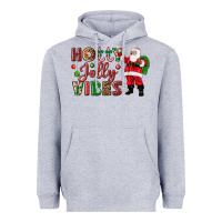 Heather Grey Holly Jolly vibes Christmas with Santa Heavyweight Hoodie - NancyCooperArtShop