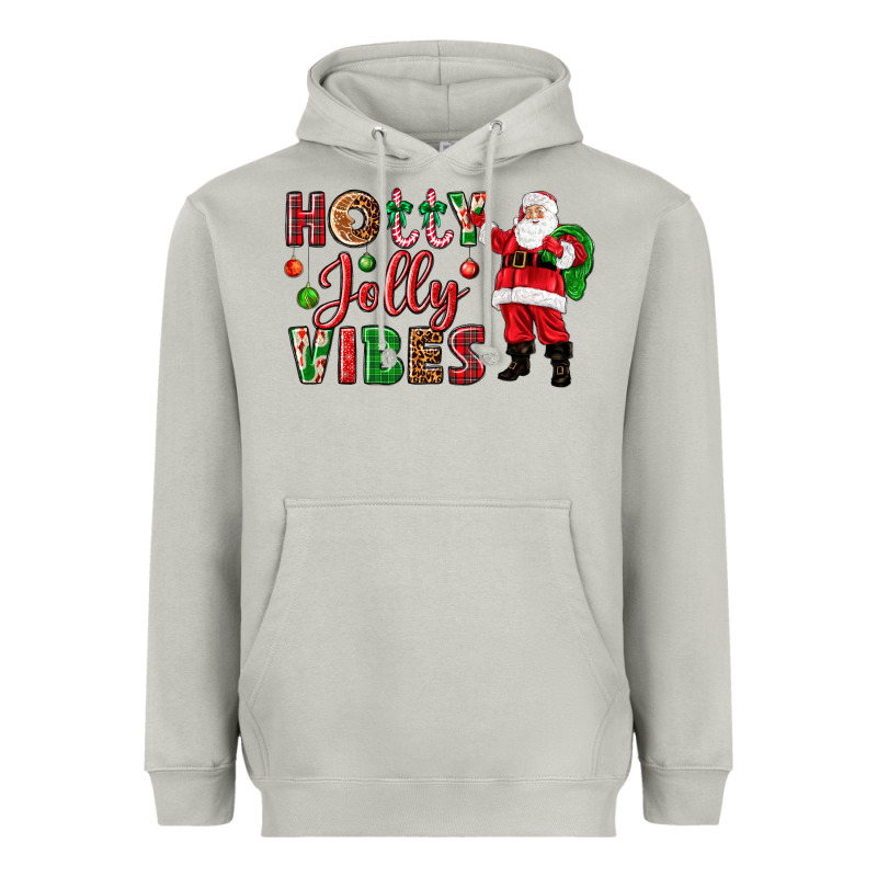 Holly Jolly Vibes Christmas With Santa Heavyweight Hoodie by NancyCooperArtShop | Teevron