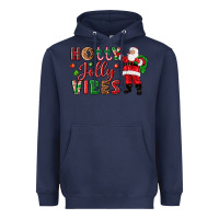 Navy Holly Jolly vibes Christmas with Santa Heavyweight Hoodie - NancyCooperArtShop