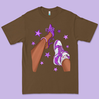 Purple Afro Girl Sneakers And Heels Premium Tee Designed By Texasbilliewilder