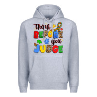 Heather Grey think before you judge Premium Hoodie - JahusDesignShop