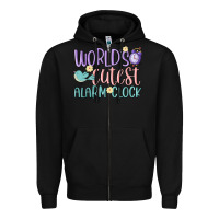 Black world's cutest alarm clock Zipper Hoodie - MaliasSmallBusiness