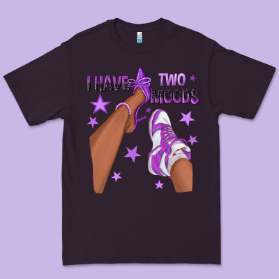 Purple I Have Two Moods Afro Girl Sneakers Premium Tee Designed By Texasbilliewilder