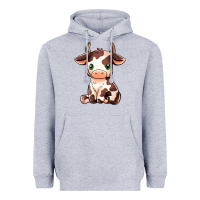 Heather Grey Baby Brown Cow Heavyweight Hoodie - MaliasSmallBusiness