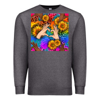 Charcoal Heather Heart And Sunflowers With Neon Leopard Patterns Premium Sweatshirt - BundleAndBundleShop