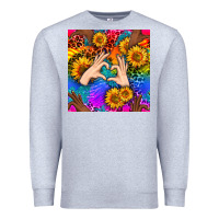 Heather Grey Heart And Sunflowers With Neon Leopard Patterns Premium Sweatshirt - BundleAndBundleShop