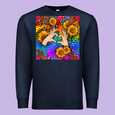 Heart And Sunflowers With Neon Leopard Patterns Premium Sweatshirt Designed By Bundleandbundleshop