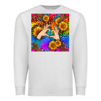 Oatmeal Heather Heart And Sunflowers With Neon Leopard Patterns Premium Sweatshirt - BundleAndBundleShop