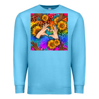 Ocean Blue Heart And Sunflowers With Neon Leopard Patterns Premium Sweatshirt - BundleAndBundleShop