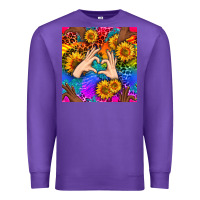 Purple Heart And Sunflowers With Neon Leopard Patterns Premium Sweatshirt - BundleAndBundleShop