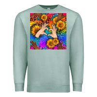 Seafoam Heart And Sunflowers With Neon Leopard Patterns Premium Sweatshirt - BundleAndBundleShop