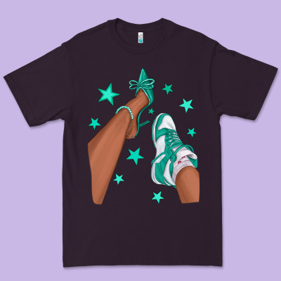 Teal Afro Girl Sneakers And Heels Premium Tee Designed By Texasbilliewilder