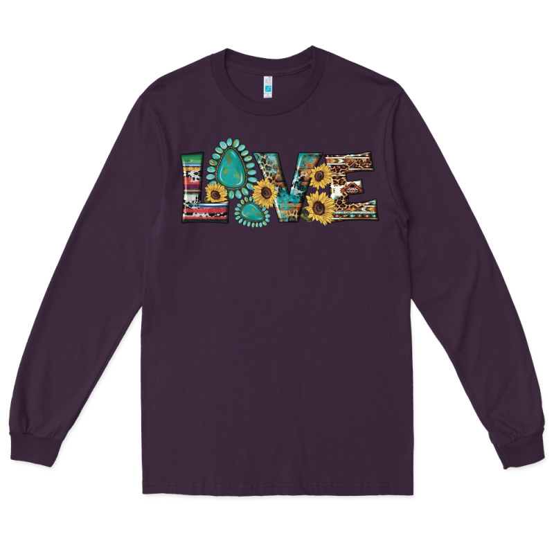 Western Gemstone Sunflowers Serape Leopard Turquoise Love Long Sleeve Tee by Artiststas | Teevron