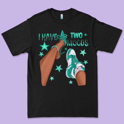 Teal I Have Two Moods Afro Girl Sneakers Premium Tee Designed By Texasbilliewilder
