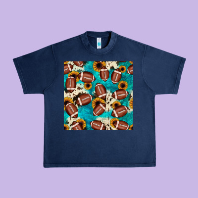 Football Turquoise Cowhide Sunflower Seamless Pattern Urban Heavy Tee Designed By Jahusdesignshop