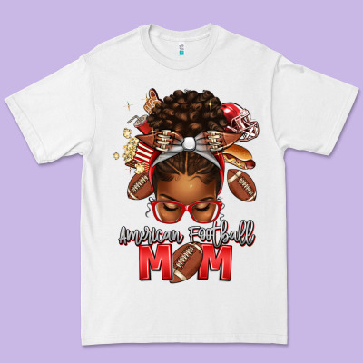American Football Mom Red And Silver Afro Messy Bu Premium Tee Designed By Texasbilliewilder