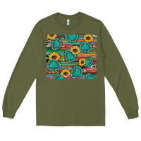 Army Green western gemstone sunflowers serape cowhide glitter wooden Long Sleeve Tee - Artiststas