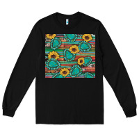 Black western gemstone sunflowers serape cowhide glitter wooden Long Sleeve Tee - Artiststas