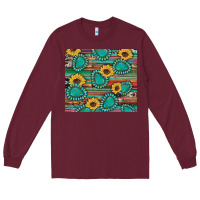 Burgundy western gemstone sunflowers serape cowhide glitter wooden Long Sleeve Tee - Artiststas