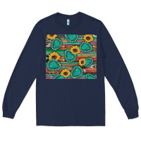 Navy western gemstone sunflowers serape cowhide glitter wooden Long Sleeve Tee - Artiststas