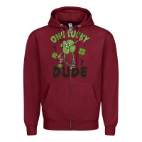 Burgundy one lucky dude Zipper Hoodie - MaliasSmallBusiness