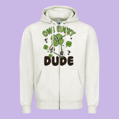 One Lucky Dude Zipper Hoodie Designed By Maliassmallbusiness