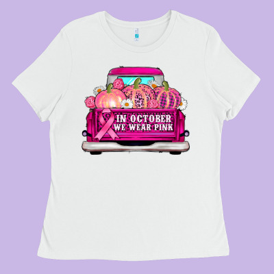 Truck In October We Wear Pink Ladies Tee Designed By Adodesignshop