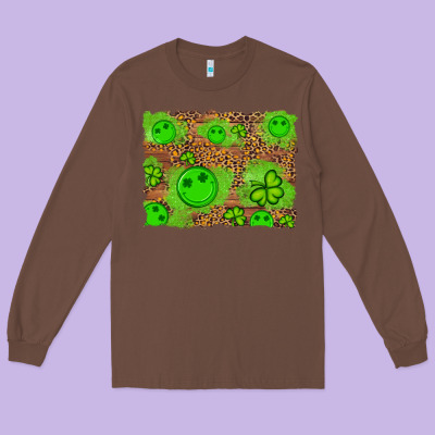 Shamrock Glitter Leopard And Wood Background Long Sleeve Tee Designed By Artiststas
