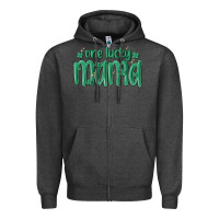Charcoal Heather one lucky mama Zipper Hoodie - MaliasSmallBusiness