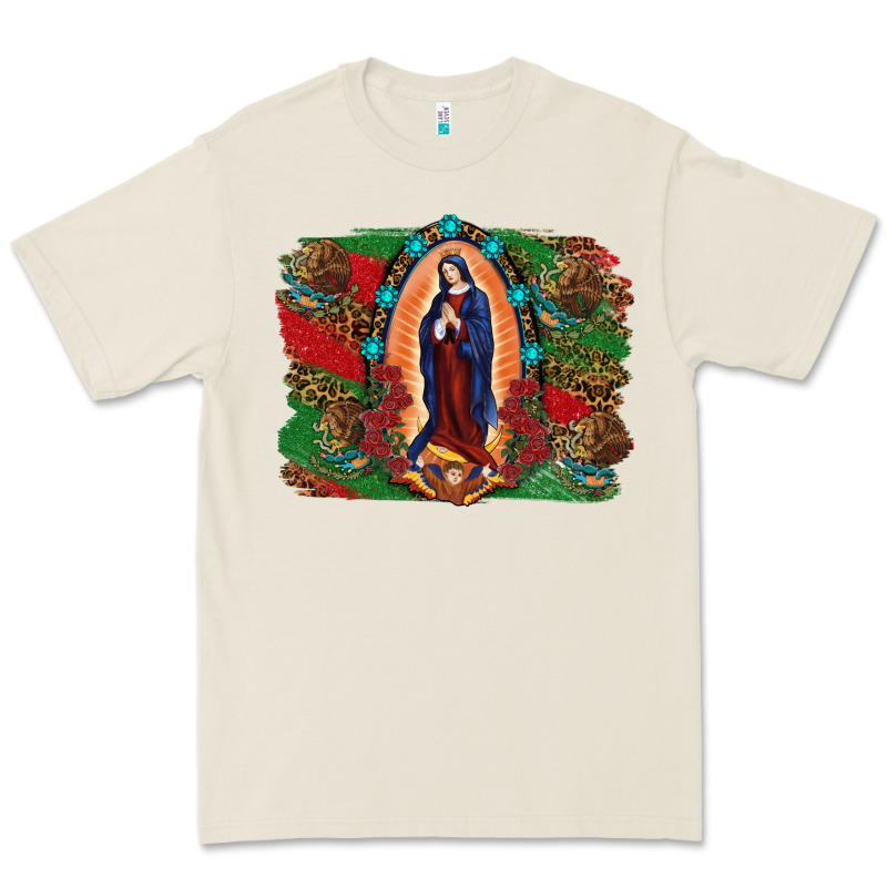 Mexican Flag Lady Of Guadalupe Distressed Backgrou Premium Tee by RanaPortraitStore | Teevron