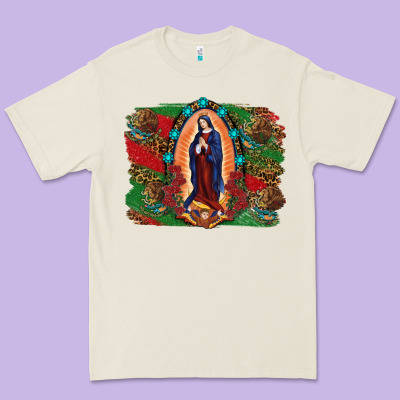 Premium Tee Mexican Flag Lady Of Guadalupe Distressed Backgrou