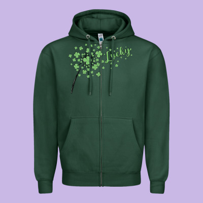 Four Leaf Clover Zipper Hoodie Designed By Maliassmallbusiness