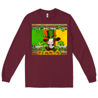 Burgundy saint patricks cow and hat with sunflower and shamrock Long Sleeve Tee - Artiststas