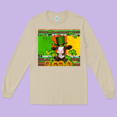 Saint Patricks Cow And Hat With Sunflower And Shamrock Long Sleeve Tee Designed By Artiststas