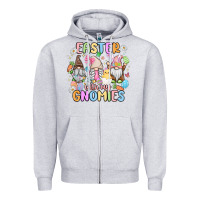 Heather Grey easter  with my gnomies Zipper Hoodie - MaliasSmallBusiness