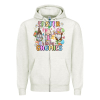 Oatmeal Heather easter  with my gnomies Zipper Hoodie - MaliasSmallBusiness