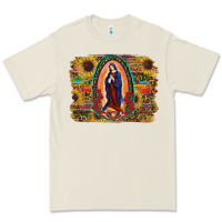 Bone Sunflower Lady Of Guadalupe Distressed Background Premium Tee - RanaPortraitStore