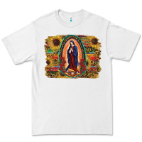 White Sunflower Lady Of Guadalupe Distressed Background Premium Tee - RanaPortraitStore