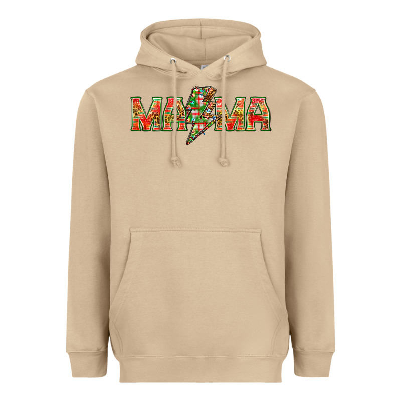 Mama Christmas Lightning Bolt Heavyweight Hoodie by NancyCooperArtShop | Teevron